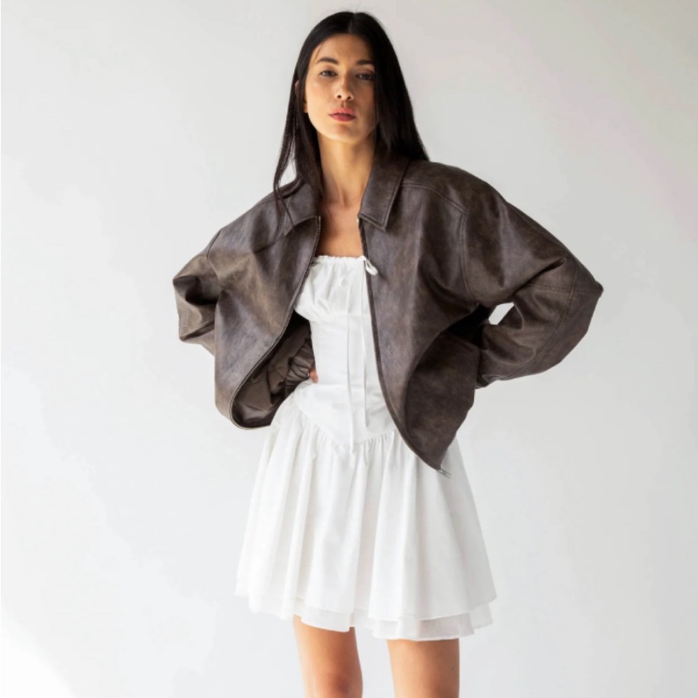 Oak + Fort Vegan Leather Bomber Jacket